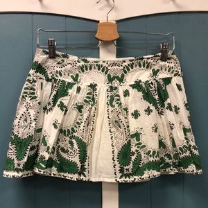Blue plate mini skirt with green black paisley design juniors size M 100% cotton